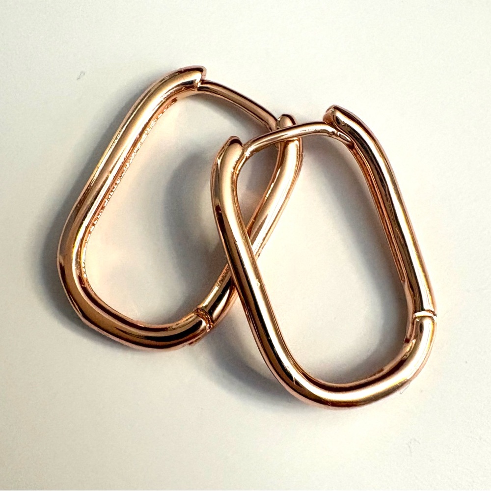 Classic and Chic Rose Gold over 925 sterling silver elongated oval shaped hoops!